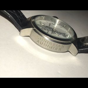 👑 Christian Audigier black leather silver watch 💍